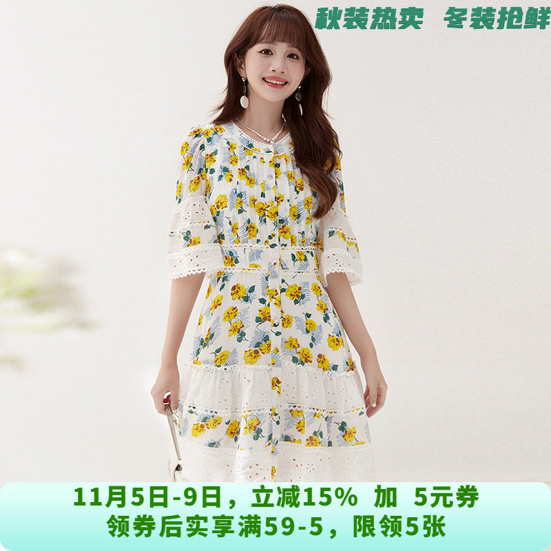 深圳南油NY0A0780法式优雅花卉中裙连衣裙女6.12夏