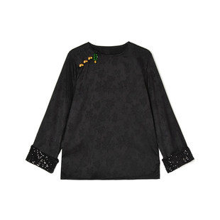 AL0D0042亮片长袖 女3.16春 国风上衣纯色舒适衬衫