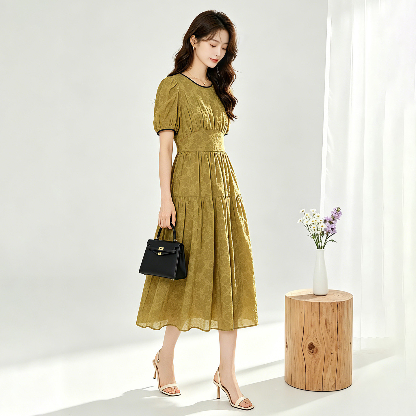 深圳南油NY0A0494纯棉碎花短袖女蓬蓬连衣裙6.20夏