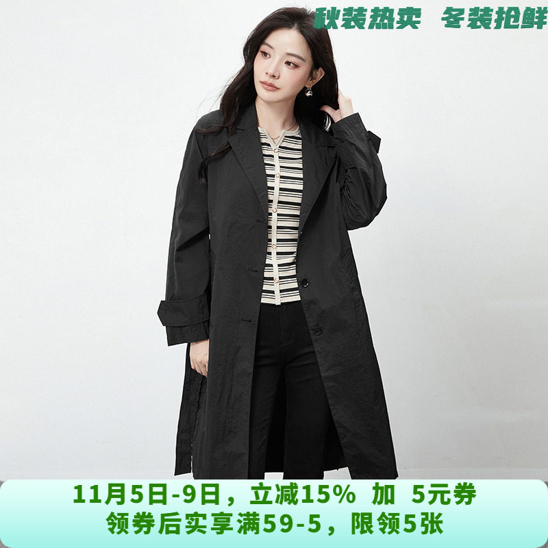 FT0J0001气质通勤单排扣纯色长款风衣外套女8.15秋