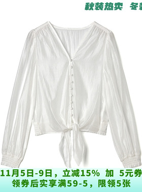 BI0D0016简约风设计感上衣长袖V领衬衫女9.30秋