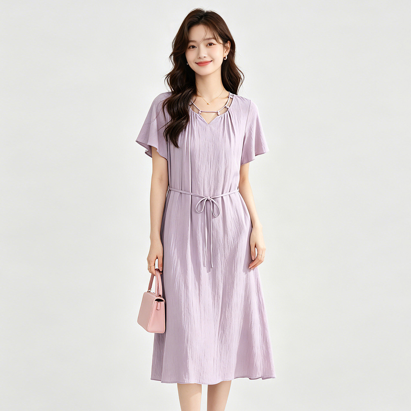 HJ0A0089时尚荷叶领垂顺套头裙子连衣裙女6.23夏