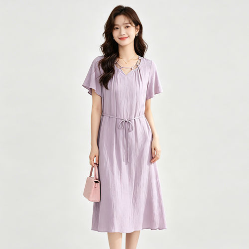 HJ0A0089时尚荷叶领垂顺套头裙子连衣裙女6.23夏