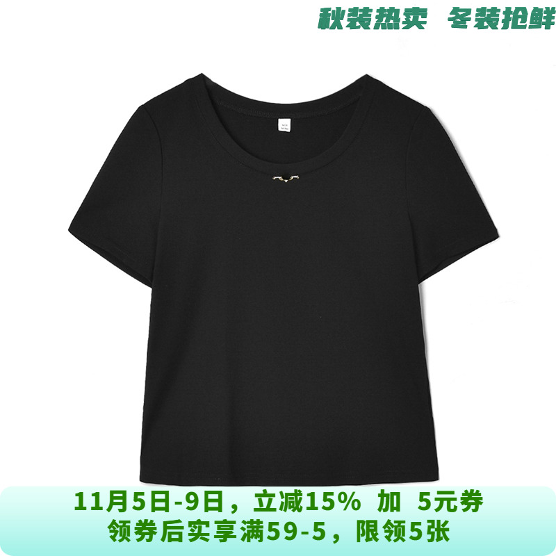 RX0C0001简约风短袖上衣套头圆领微弹T恤女8.6秋