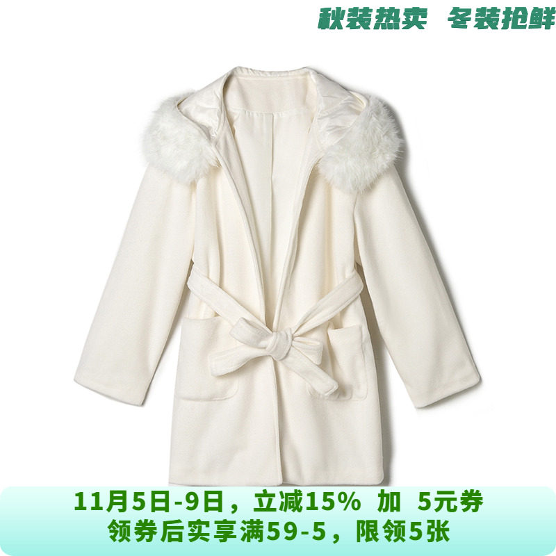 ZD1C0006连帽毛领上衣开衫毛呢外套大衣女10.17冬