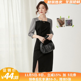 HH0A0075法式 3.28春 优雅拼色裙子连衣裙专柜折扣女装