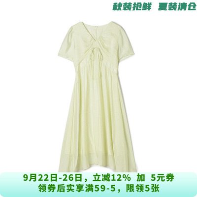 V领中长裙含天丝连衣裙