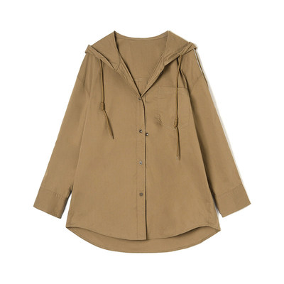 9魅UN0D0025休闲风中长款上衣单排扣连帽衬衫女1.23春