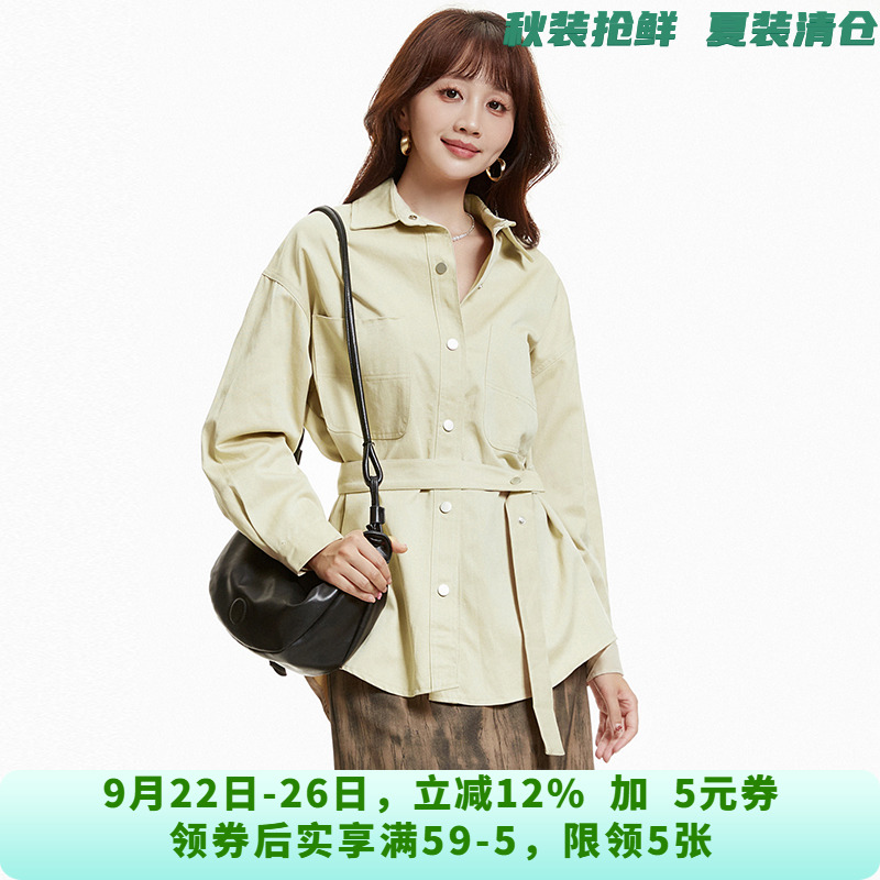 AM0D0046含天丝宽松上衣单排扣长袖衬衫女8.9秋
