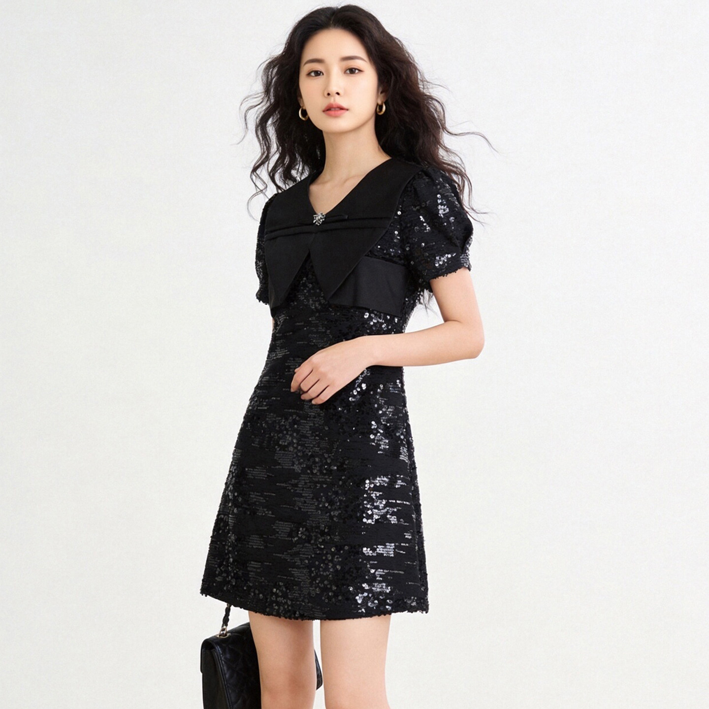 深圳南油NY0A0331气质名媛裙子亮片连衣裙女5.15夏