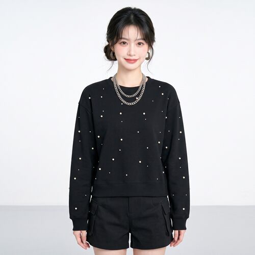 [华]高端HX0L0009针织装饰百搭套头上衣卫衣女8.17秋