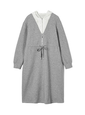 NF0A0003蕾丝拼接连帽中裙微弹裙子连衣裙女2.25春