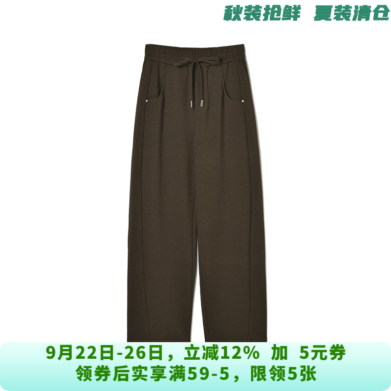 NH0P0014高腰系绳长裤子纯色微弹休闲裤女10.14秋