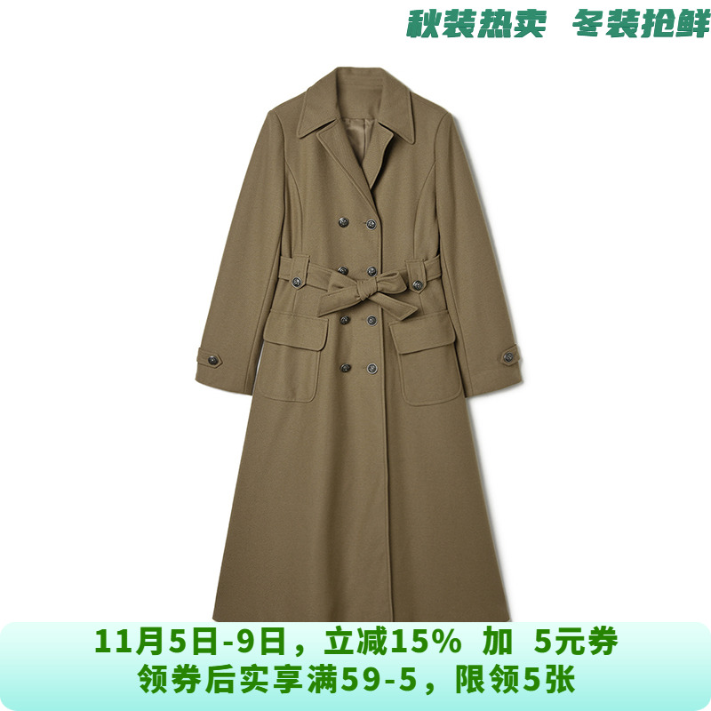 羊毛毛呢长款长袖西装领