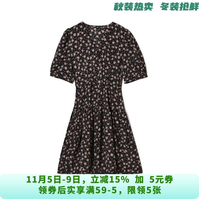 UW0A0087五分袖碎花短裙高腰裙子连衣裙女5.27夏