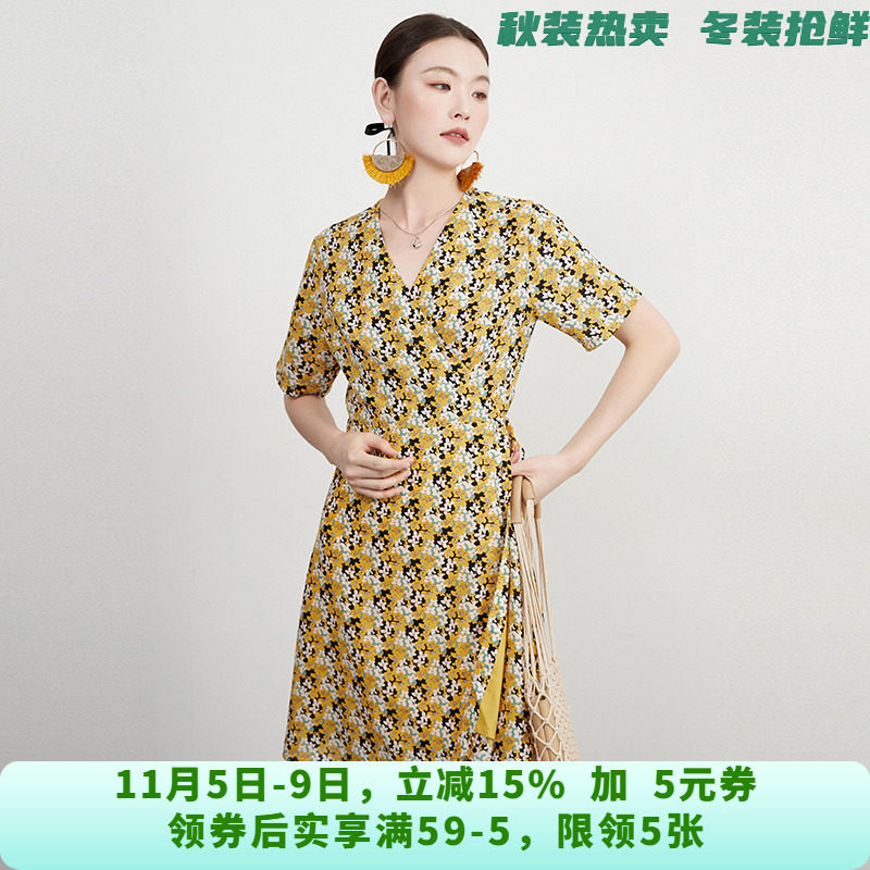 QY0A0048细碎花楹中裙单排扣裙子连衣裙女5.26夏