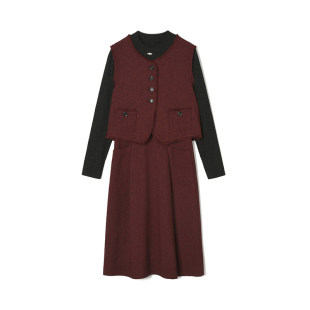 3.16春 专柜折扣女装 HH0U0051马甲 中长裙两件套装