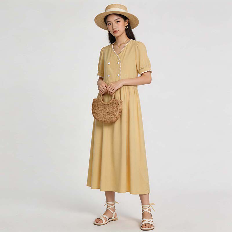 高端IL0A0002温柔风法式裙子气质收腰连衣裙女5.11夏