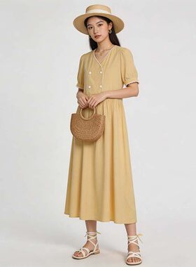 高端IL0A0002温柔风法式裙子气质收腰连衣裙女5.11夏