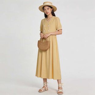 高端IL0A0002温柔风法式裙子气质收腰连衣裙女5.11夏