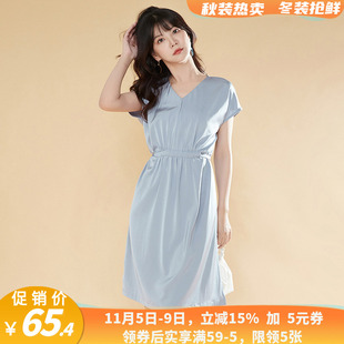 莎清仓都市白领女装 品牌折扣撤柜尾货通勤V领蝙蝠袖裙子连衣裙夏