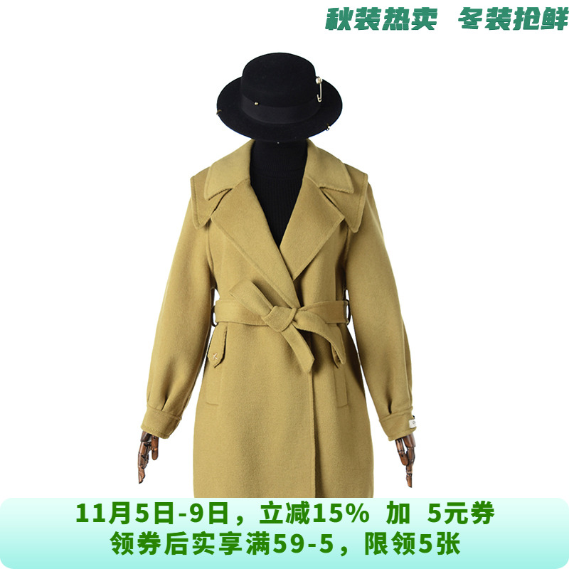 HE1E0056含羊毛宽松双面尼毛呢外套大衣女11.17冬