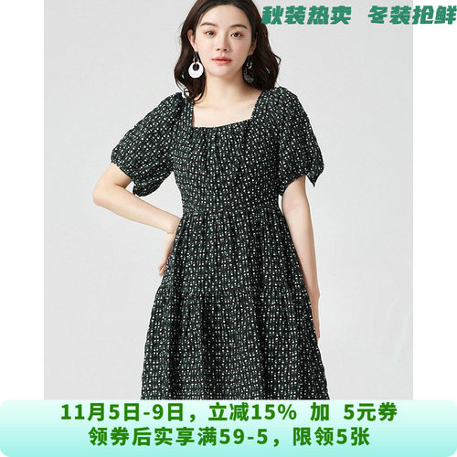 「村系列」0A0047法式方领温柔淑女风碎花连衣裙女6.20夏