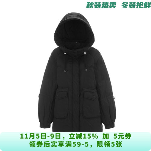GZ1B0004轻柔保暖白鸭绒中长款连帽羽绒服女11.9冬