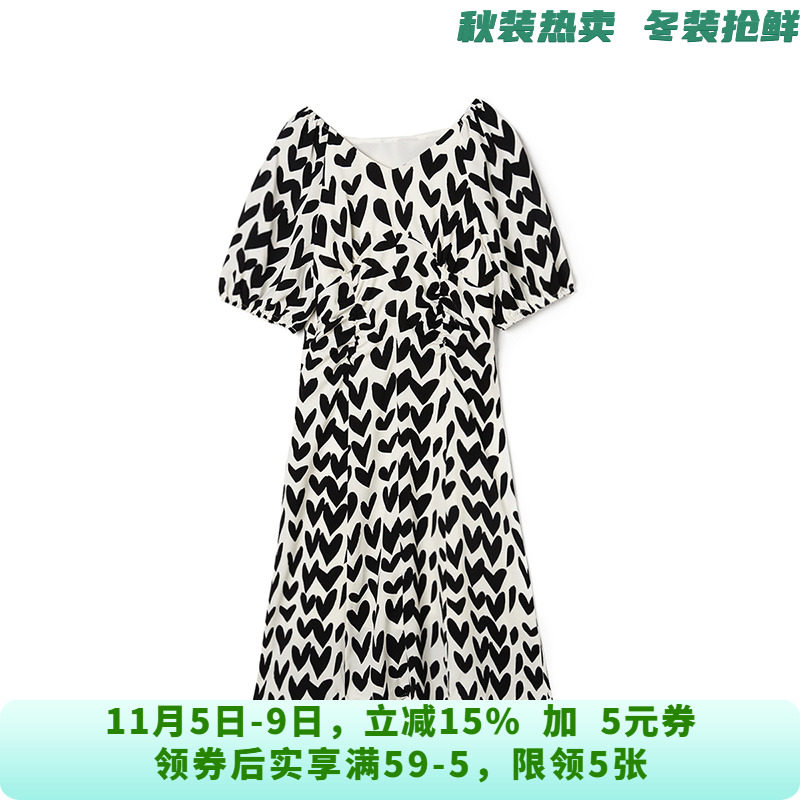 ZY0A0012时尚通勤中裙印花五分袖裙子连衣裙女6.15夏