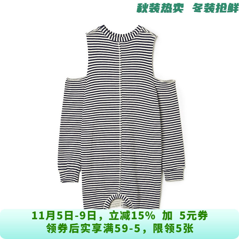 GO0A0002拼色条纹短裙露肩设计裙子连衣裙女10.17秋