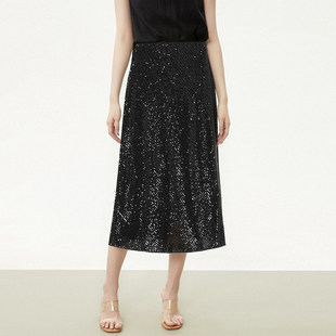 深圳南油CV0B0043亮片装 饰中长裙半身裙女3.26春
