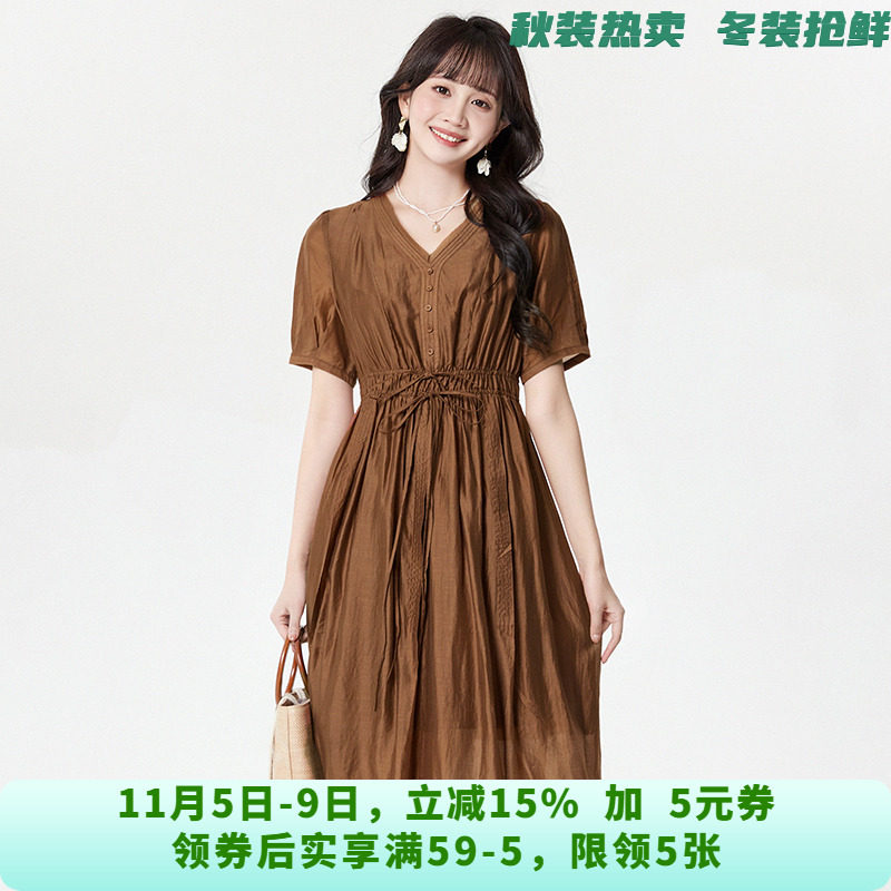 HG0A0005含天丝中长裙松紧腰裙子连衣裙女4.28夏