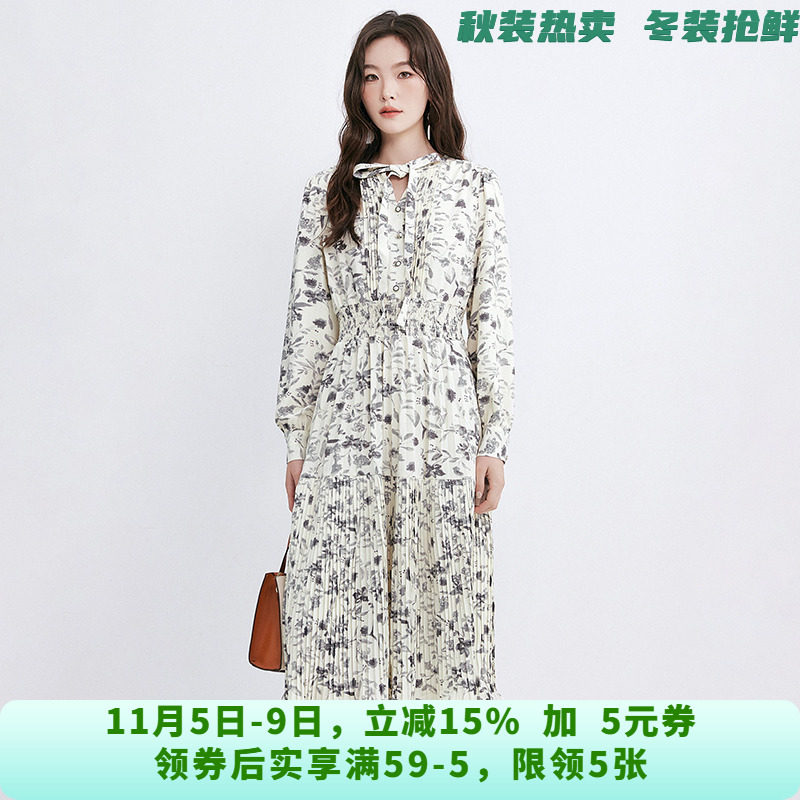 RU0A0019水墨风中长裙松紧腰裙子连衣裙女10.2秋