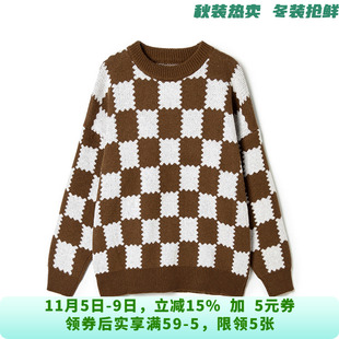 MS0H0130撞色格纹套头上衣微弹外穿毛衣女10.26冬