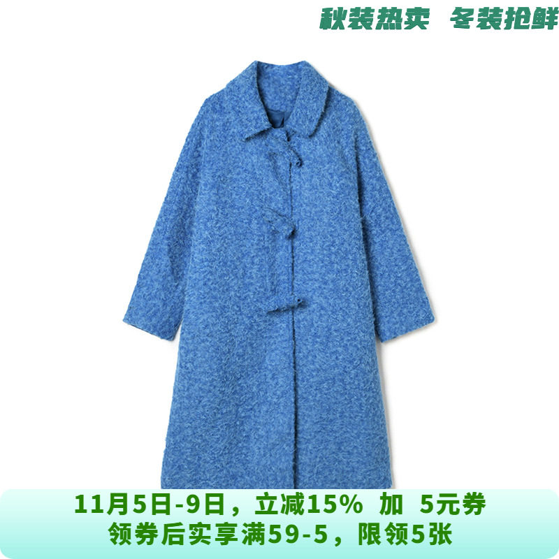 YJ1C0002气质加长款单排扣毛呢外套大衣女10.12冬