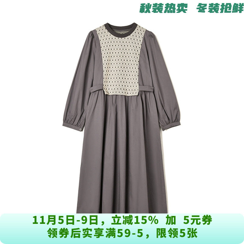 BP0A0014针织拼接中长裙套头圆领裙子连衣裙女10.6秋