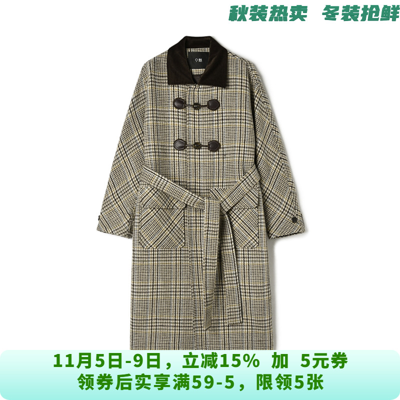 MA1C0002撞色格纹含绵羊毛毛呢外套大衣女11.28冬