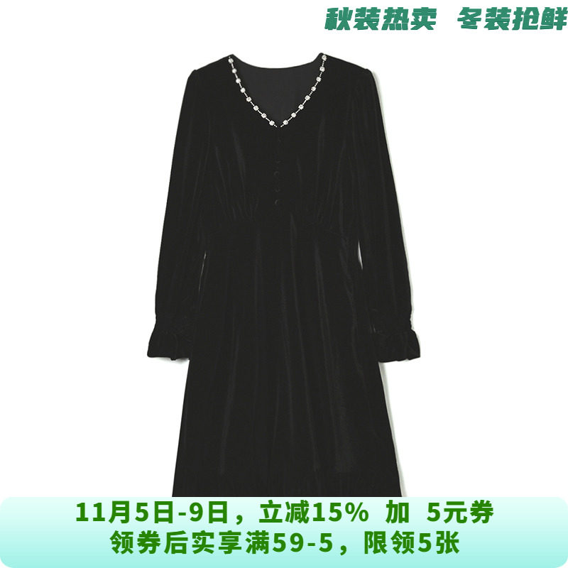 RU0A0021法式优雅中裙柔柔绒感裙子连衣裙女10.21秋