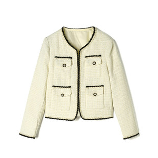 HD0K0009时髦感小香风上衣拼色长袖 外套女12.22春