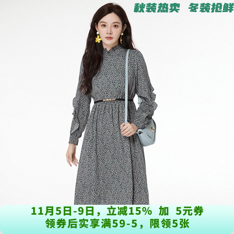 LM0A0007温婉碎花中长裙松紧腰裙子连衣裙女7.24秋