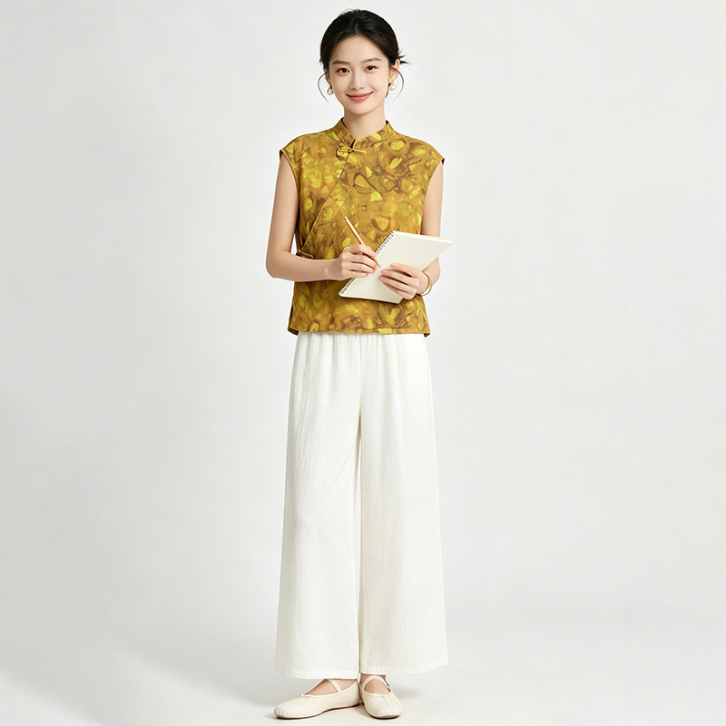 ZU0U0012短款休闲上衣+松紧腰长裤子两件套装女5.1夏