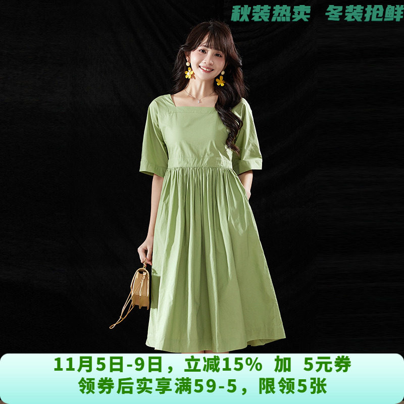 深圳南油KE0A0004棉质蝙蝠袖中长裙连衣裙女5.8夏