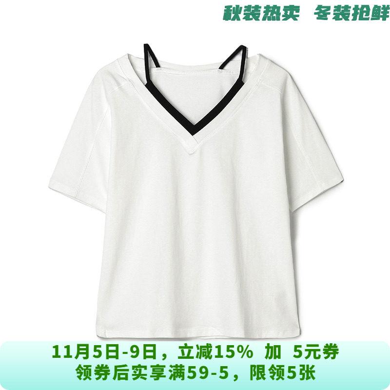 RU0C0005拼接设计感上衣蝙蝠袖套头T恤女8.23夏