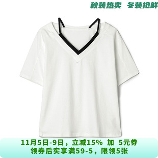 RU0C0005拼接设计感上衣蝙蝠袖 套头T恤女8.23夏