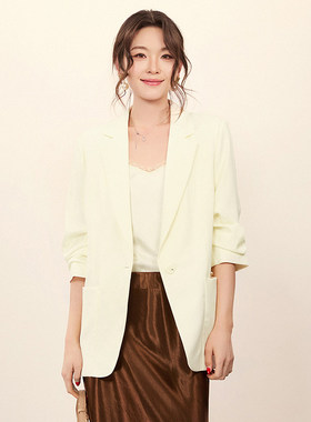 LH0K0012简洁干练中长款上衣一粒扣外套女1.16春