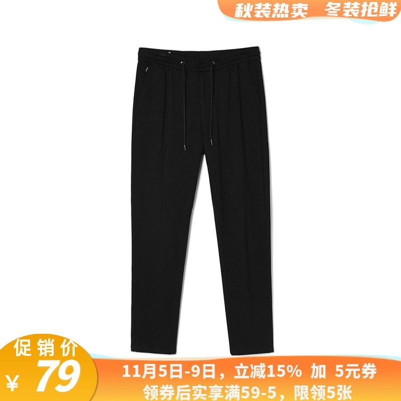 男装ASN8P0013松紧腰铅笔裤微弹力休闲长裤3.8春
