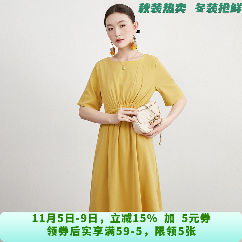 QY0A0004时尚系腰带中裙五分袖裙子连衣裙女5.26夏