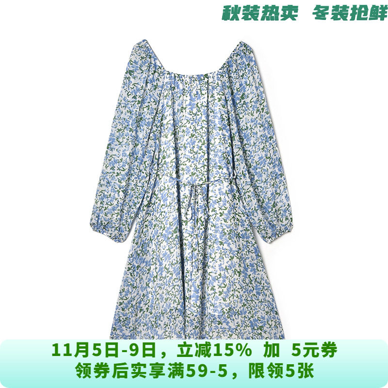 BI0A0001田园风碎花中裙宽松裙子连衣裙女9.30秋