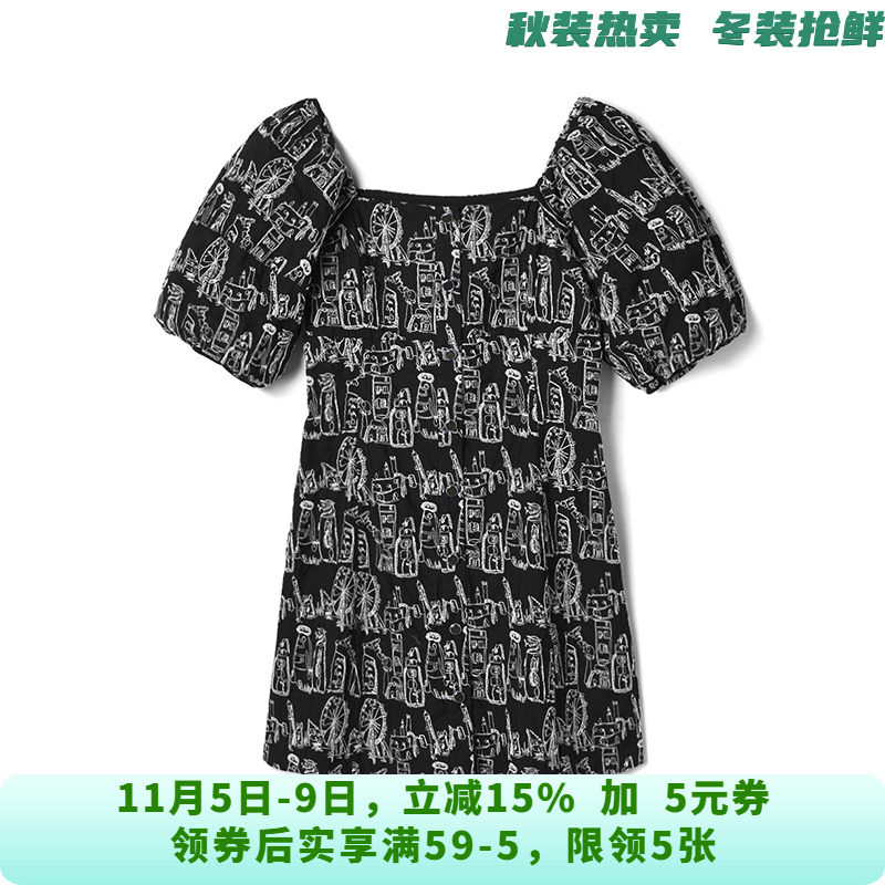 LE0A0006优雅气质短裙五分袖裙子连衣裙女9.10秋