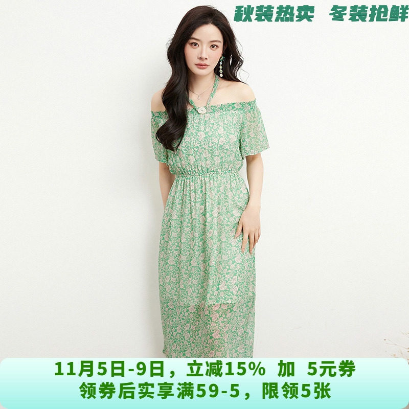 XJ0A0003温柔碎花中长裙松紧腰裙子连衣裙女6.2夏